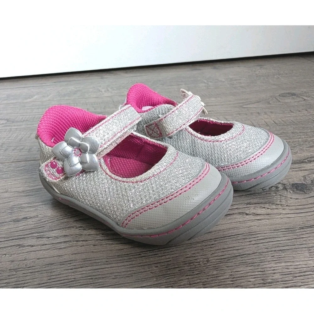 Stride Rite Surprize Pauline Baby Girls Silver Pink Sparkle Sandals Sz 3 Toddler
